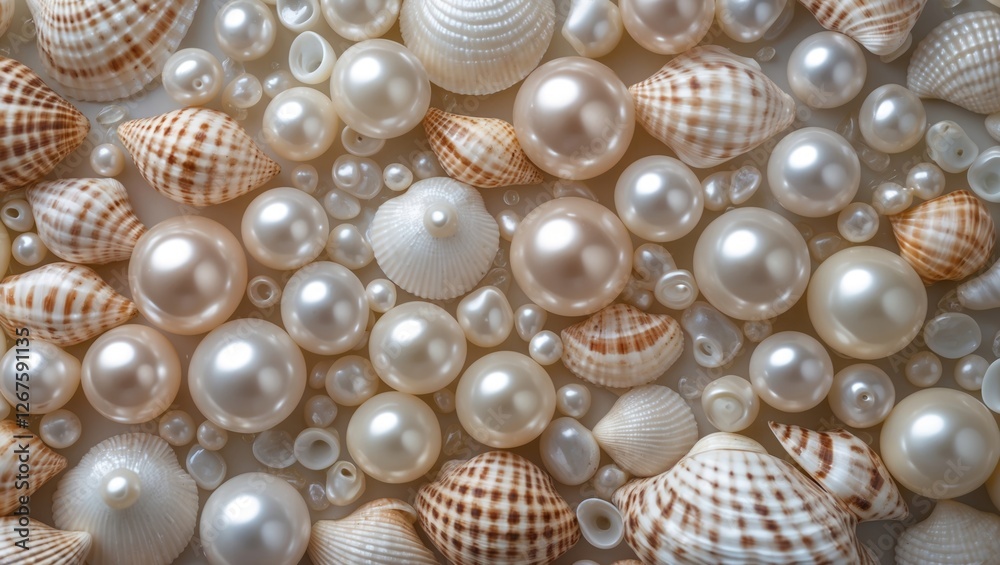 Pearl and shell collection background featuring a variety of sizes and shapes ideal for elegant coastal design themes or jewelry displays Pearl and shell collection background featuring a variety of sizes and shapes ideal for elegant coastal design themes or jewelry displays