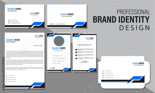 Minimal Creative modern simple organic corporate brand office stationary design set template including business card, ID card, Letterhead, envelope, Corporate business editable vector file