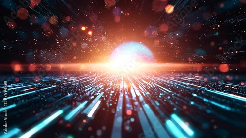 Wallpaper Mural Dynamic light trails and vibrant colors converge towards bright center, creating sense of depth and motion in futuristic digital landscape filled with energy and excitement. Torontodigital.ca