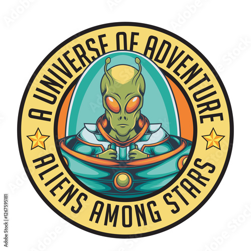 Vector Illustration of Alien with Detailed Vintage Illustration Available for Logo Badge