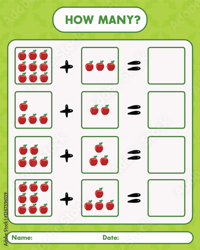 A fun and interactive counting activity for kids with bright red apples arranged in groups, designed for early childhood education to improve number skills and visual learning in a playful way.