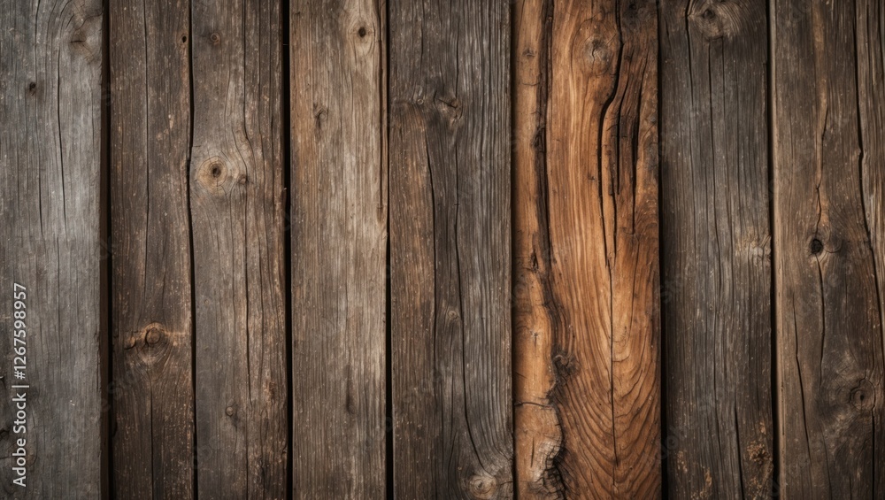 Fototapeta premium Rustic wooden wall background texture featuring a mix of weathered and polished timber planks in earthy tones ideal for interior design projects.