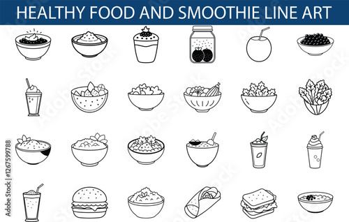 Healthy Food Smoothie Line Art Icons Graphic Design Elements