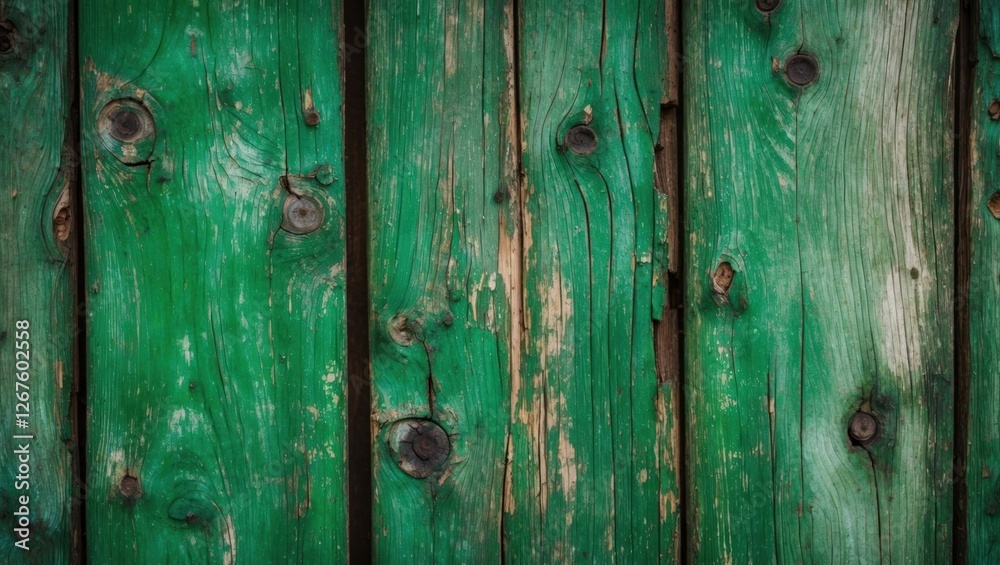 Fototapeta premium Textured green wooden boards with natural aging and imperfections, ideal for backgrounds and rustic design projects.