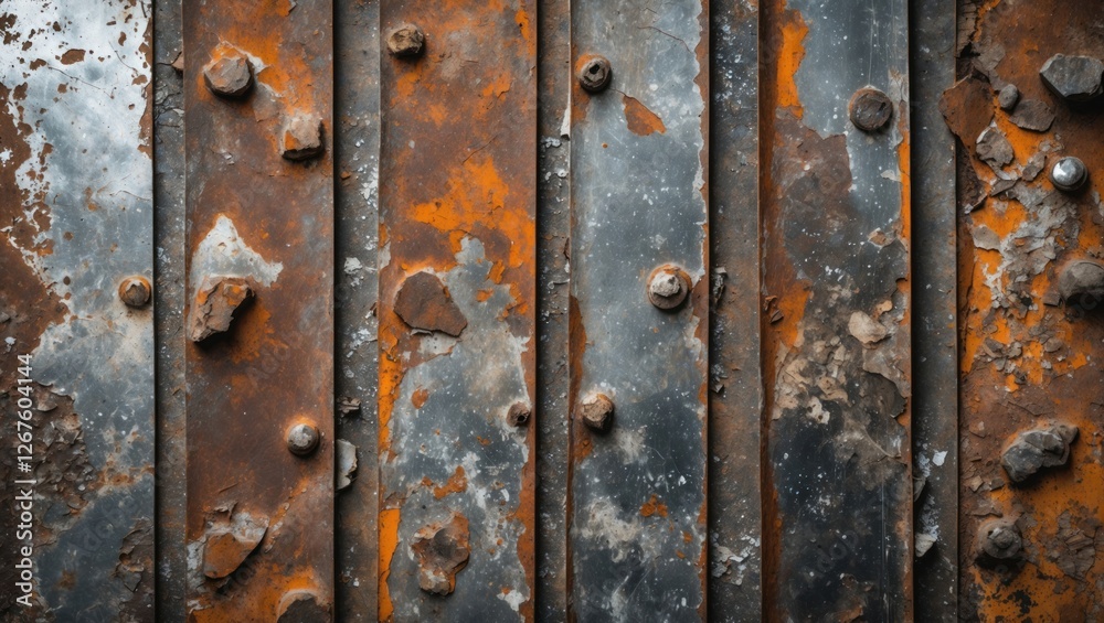 Weathered metal texture background with rust and corrosion on aluminum plates creating an industrial and vintage appearance. Weathered metal texture background with rust and corrosion on aluminum plates creating an industrial and vintage appearance.