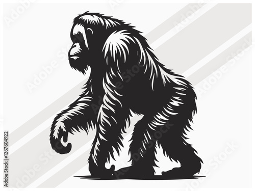 Orangutan Silhouette Black Color Wildlife Primate Illustration photo