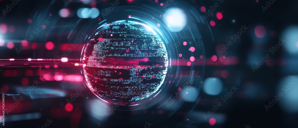 A futuristic digital globe surrounded by vibrant red and blue lights, representing data and connectivity in a tech-driven world. A futuristic digital globe surrounded by vibrant red and blue lights, representing data and connectivity in a tech-driven world.