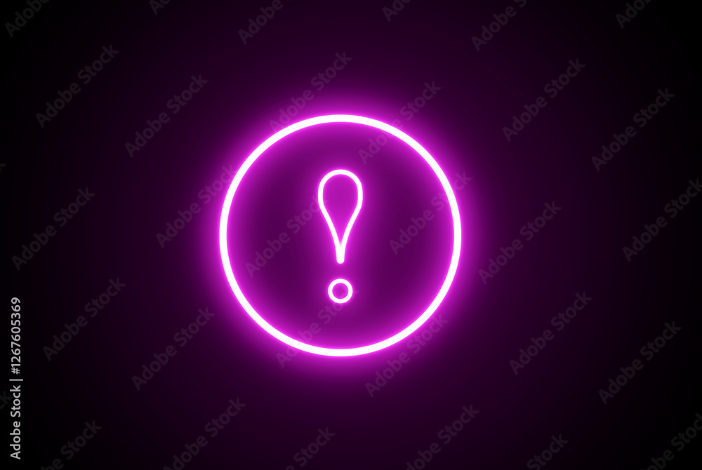 Neon Caution warning sign. Warning icon. stop icon. Bright forbidding icon. Futuristic glowing exclamation mark in a round shape Neon Caution warning sign. Warning icon. stop icon. Bright forbidding icon. Futuristic glowing exclamation mark in a round shape