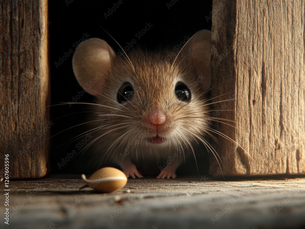 Fototapeta premium A Curious Mouse Peeks Out From Its Hole