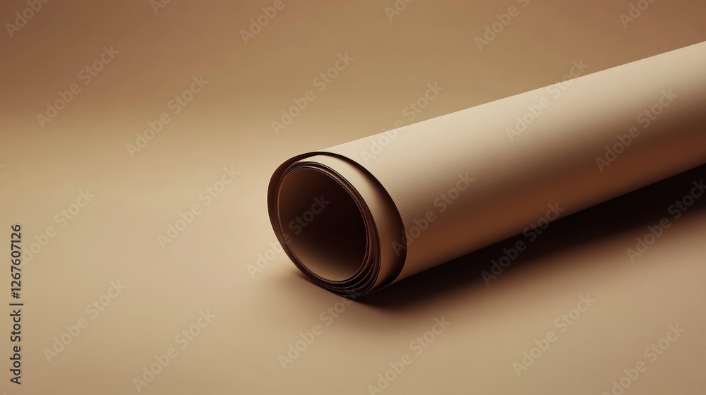 Rolled beige paper on a beige background. Rolled beige paper on a beige background.