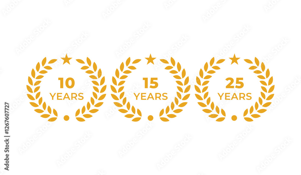 anniversary icon vector design template for 10 years, 15 years and 25 years anniversary icon vector design template for 10 years, 15 years and 25 years
