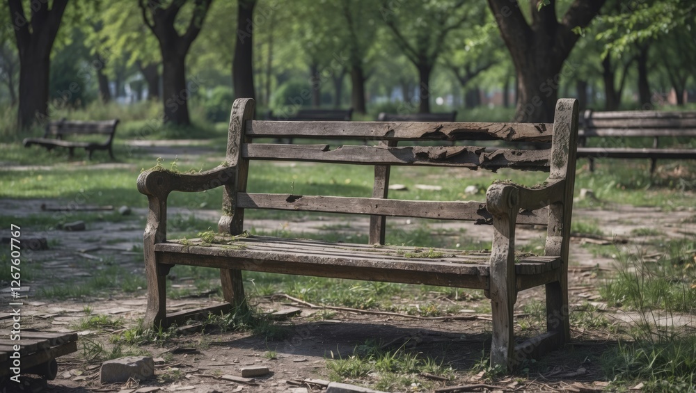 Dilapidated Wooden Bench Surrounded By Overgrown Grass In An Abandoned Park Evoking Nostalgia And The Passage Of Time In Nature Dilapidated Wooden Bench Surrounded By Overgrown Grass In An Abandoned Park Evoking Nostalgia And The Passage Of Time In Nature