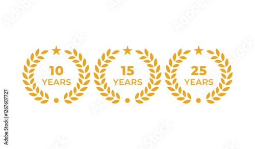 anniversary icon vector design template for 10 years, 15 years and 25 years