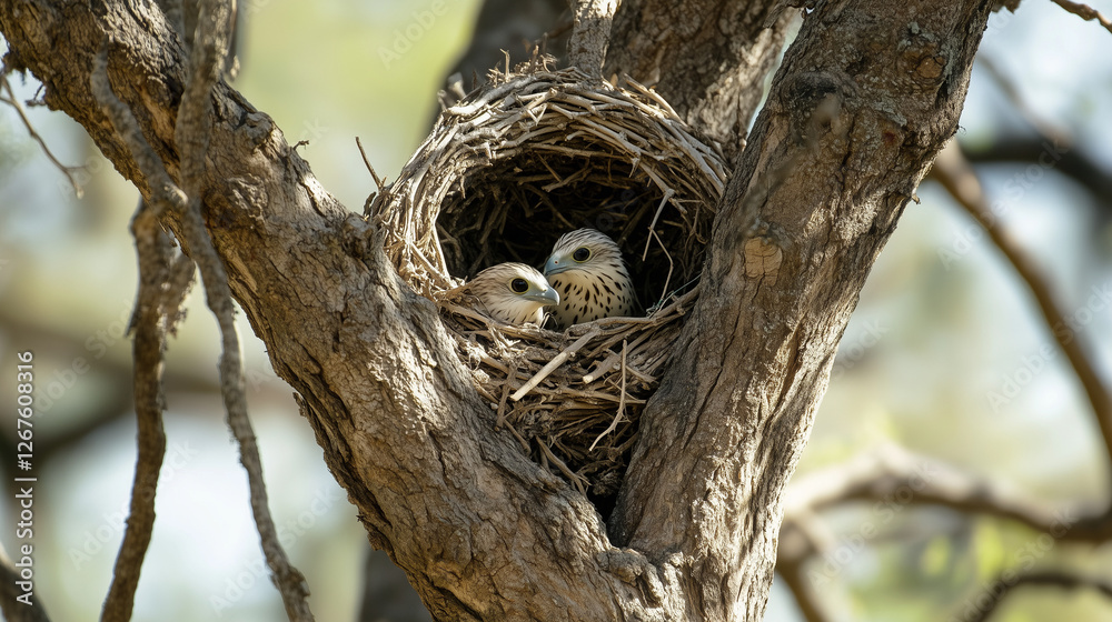 nest with two brown birds inside it on tree nest with two brown birds inside it on tree