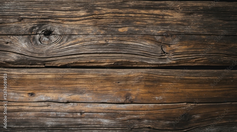 Naklejka premium Weathered wooden planks with rich textures creating a rustic and vintage backdrop ideal for organic and natural design themes.