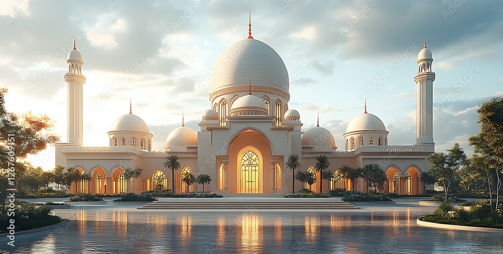 Obraz premium Islamic Mosque and Minaret Building 3d.
