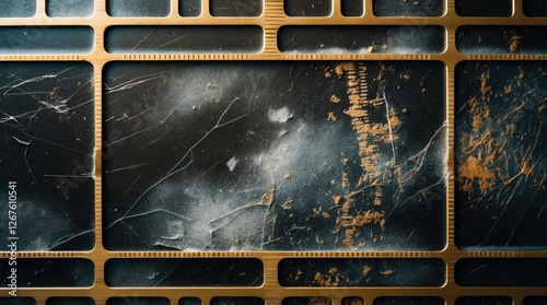 Abstract vintage film frame featuring heavy scratches, dust, and grain texture for cinematic or artistic backgrounds. photo