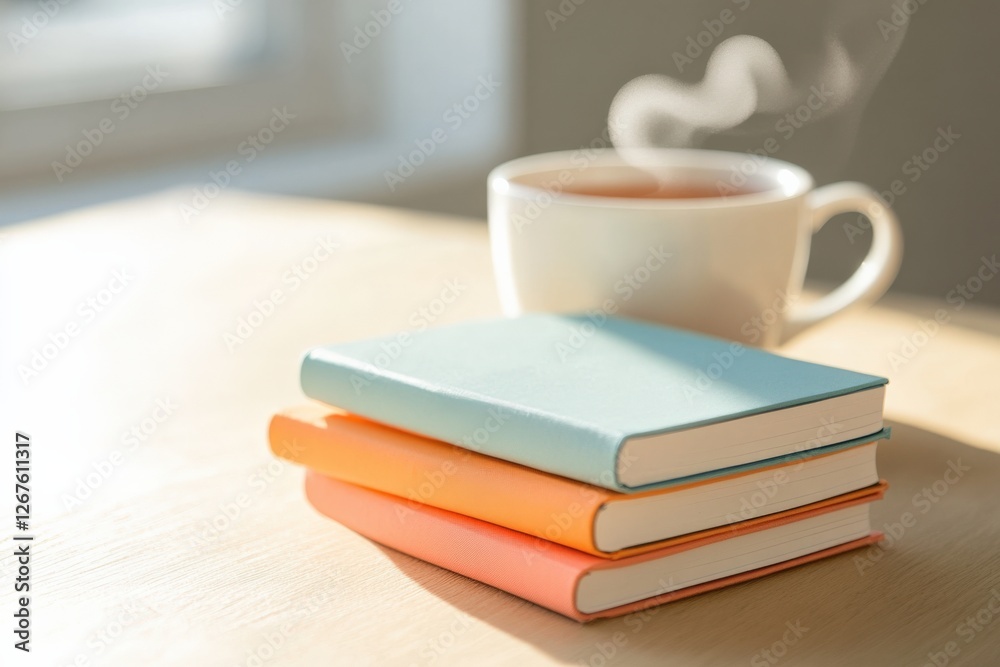 Fototapeta premium tea and books on a table