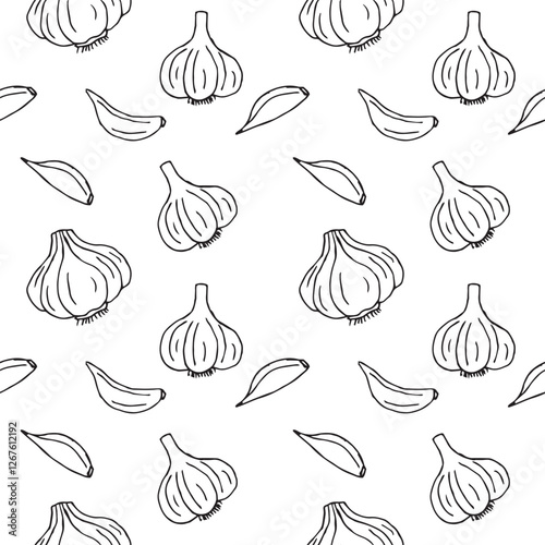 Garlic seamless pattern, hand drawn sketch, vector illustration