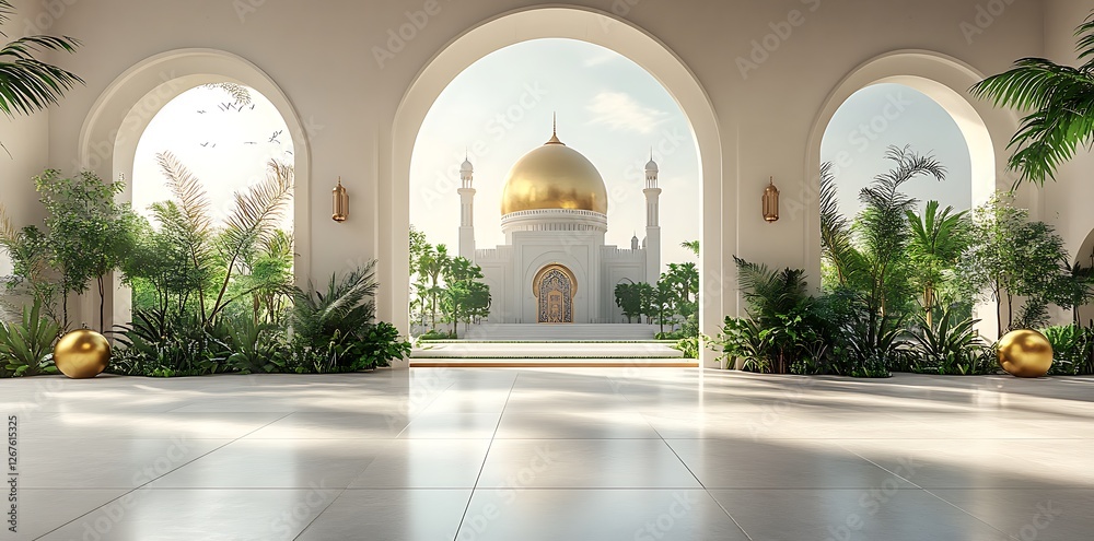 Fototapeta premium Islamic Mosque and Minaret Building 3d.