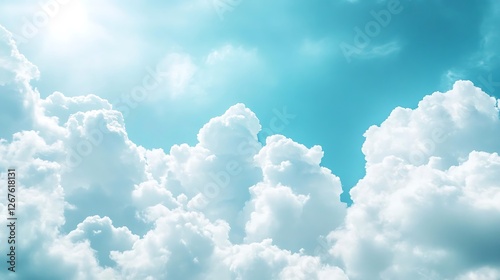 Bright Sunlit Cumulus Clouds in a Blue Sky