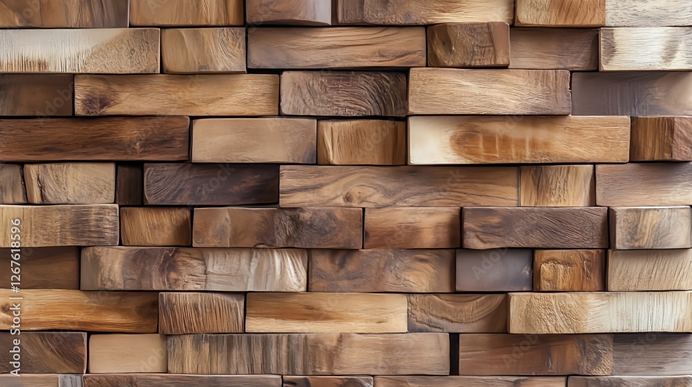 Fototapeta premium wallpaper background of horizontal 3d brown wood nut cladding panels on wall