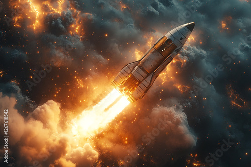 Wallpaper Mural Ascension Through Celestial Storms, A Rocket's Fiery Journey Torontodigital.ca