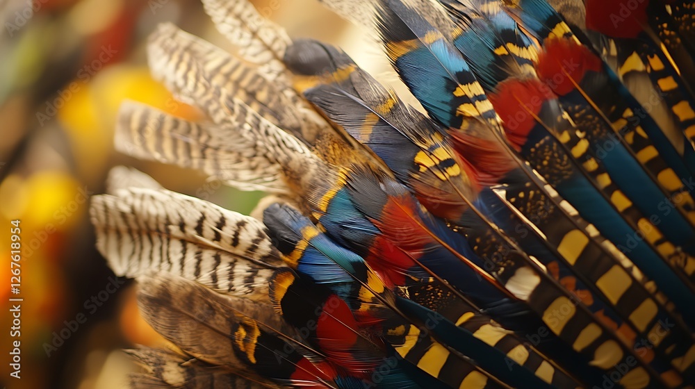 Fototapeta premium Vibrant Native American Headdress: A Close-Up of Colorful Feathers