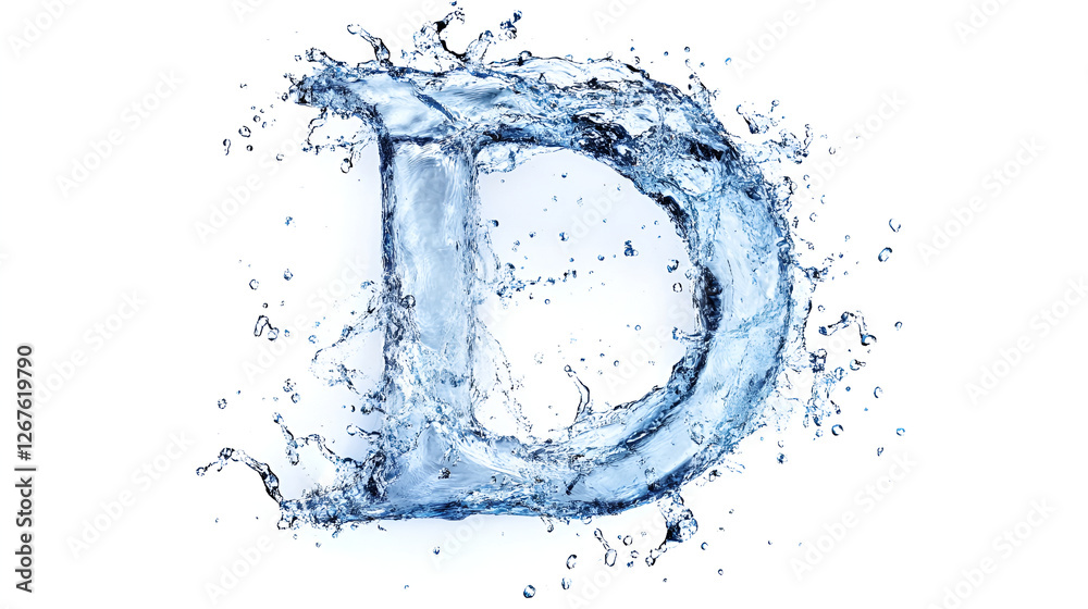 D written by water on white background D written by water on white background