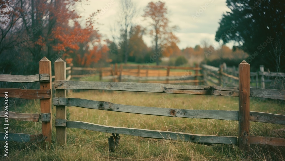 Rustic Handmade Fence Surrounded By Nature Captured With Telephoto Lens Featuring Scenic Landscape And Ample Copy Space For Text Rustic Handmade Fence Surrounded By Nature Captured With Telephoto Lens Featuring Scenic Landscape And Ample Copy Space For Text