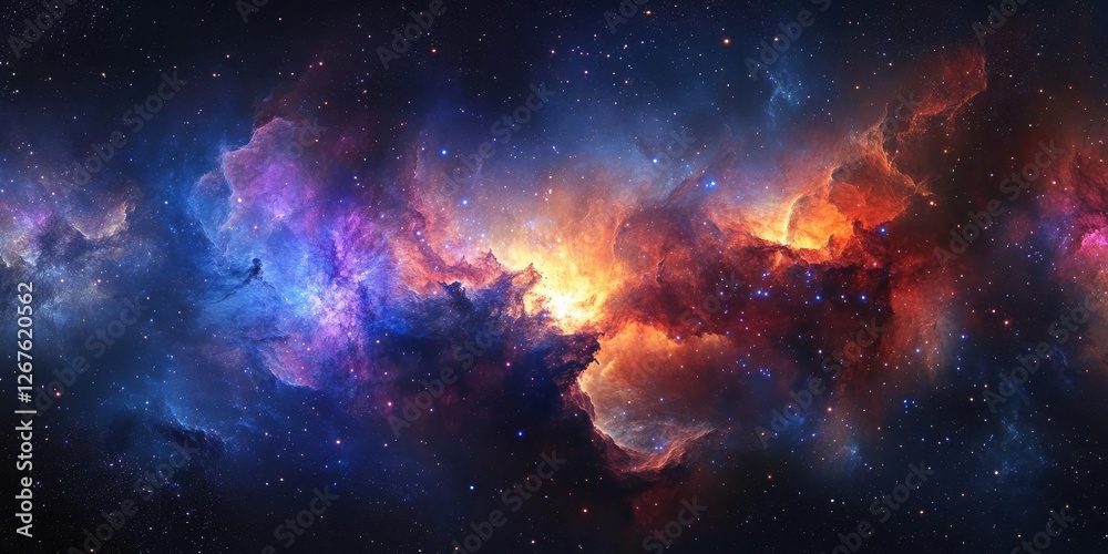 Obraz premium Stunning 360 Degree Space Panorama Featuring a Vibrant Nebula Twinkling Stars and a Mesmerizing HDRI Equirectangular Projection for Cosmic Visualization