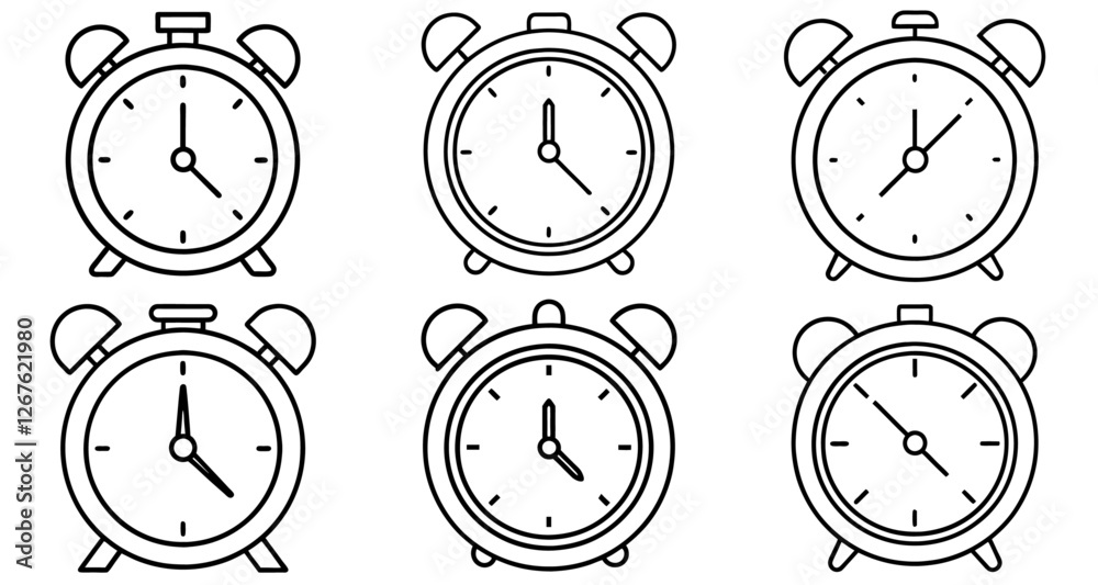 Fototapeta premium Alarm clock Outline Coloring Page Printable Line Art Drawing