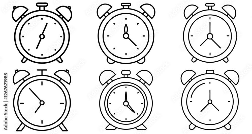 Fototapeta premium Alarm clock Outline Coloring Page Printable Line Art Drawing