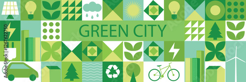Green city. Modern geometric pattern, background.