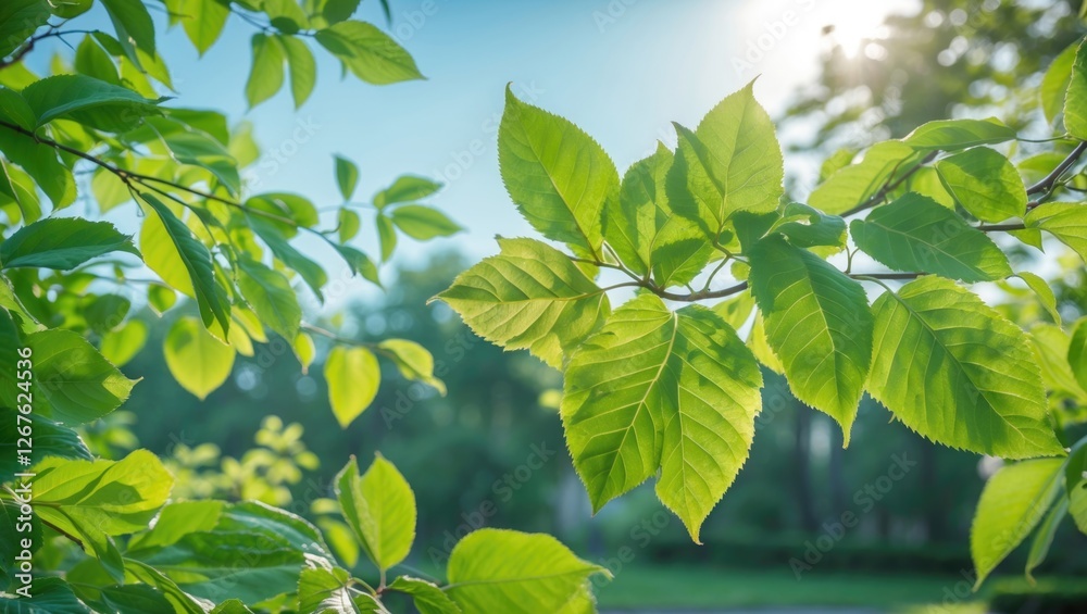 Vibrant green leaves glowing under bright sunlight in a serene outdoor setting symbolizing nature's beauty and freshness. Vibrant green leaves glowing under bright sunlight in a serene outdoor setting symbolizing nature's beauty and freshness.