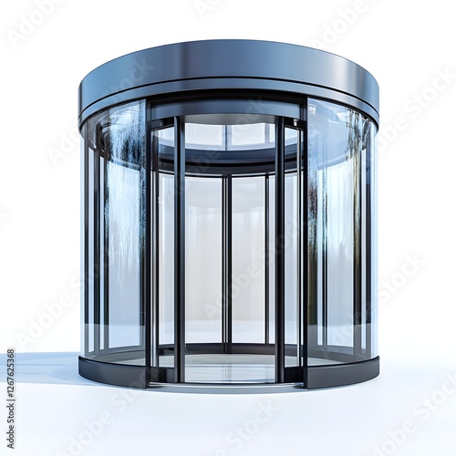 3D Transparent Glass Revolving Door Isolated on White Background