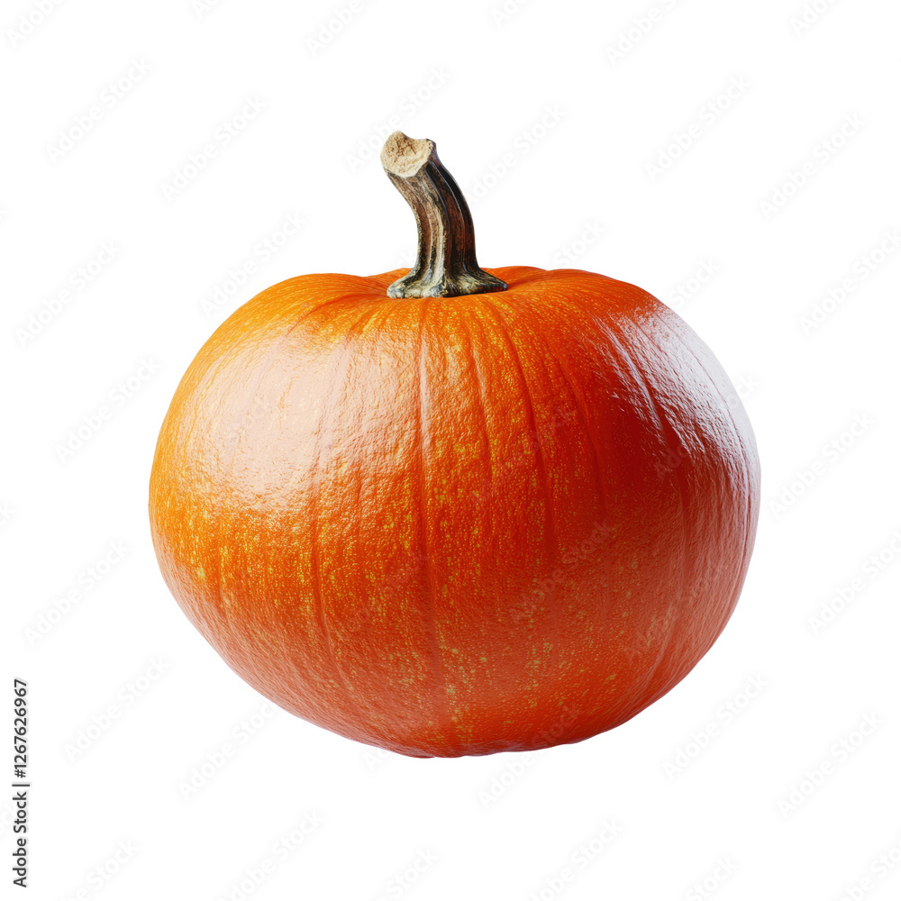 Single Ripe Orange Pumpkin on White Background Single Ripe Orange Pumpkin on White Background