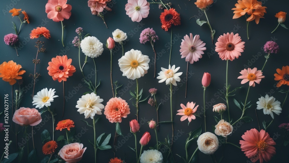 Fototapeta premium Vibrant Floral Display on Dark Background with Space for Text Personalization and Design Elements