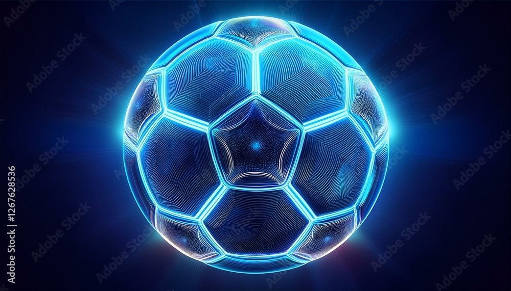 Naklejka premium Artistic glowing blue championship soccer ball. Generated image