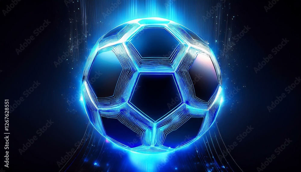 Naklejka premium Artistic glowing blue championship soccer ball. Generated image