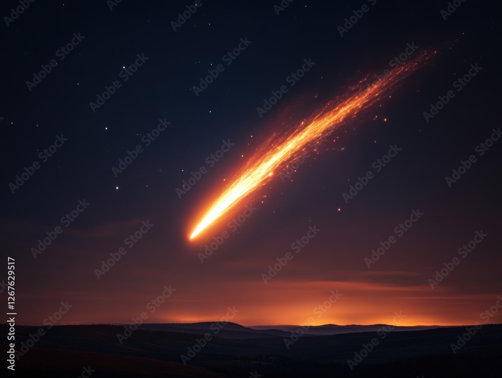 Fototapeta premium shooting star over hills at night