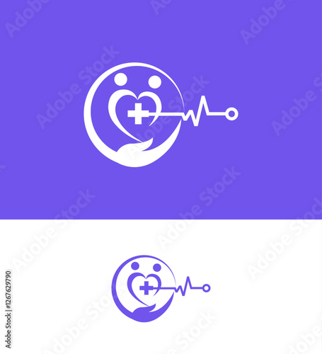 Healthcare Logo Design Family, Heart, Medical Cross, Pulse