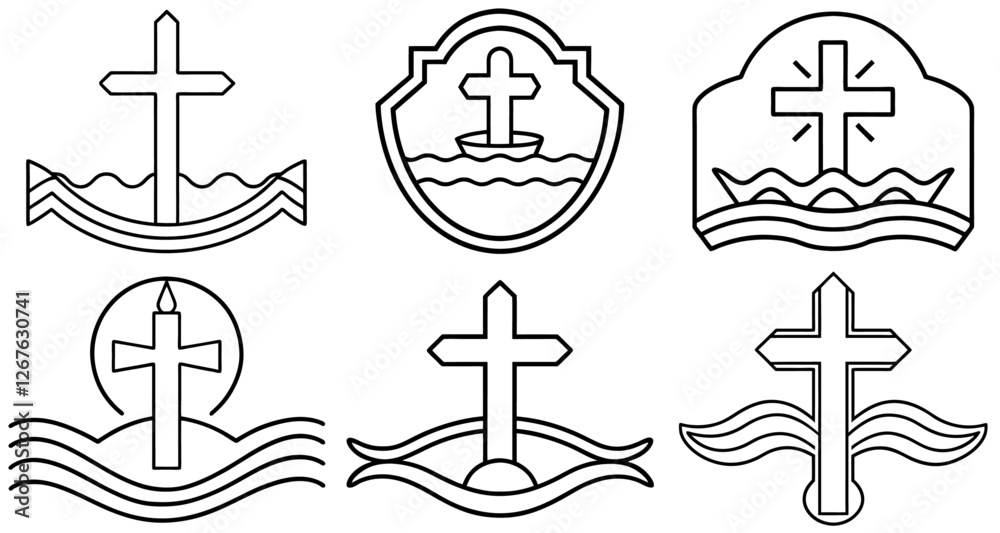 Fototapeta premium Baptism Cross Outline Coloring Page Printable Line Art Drawing