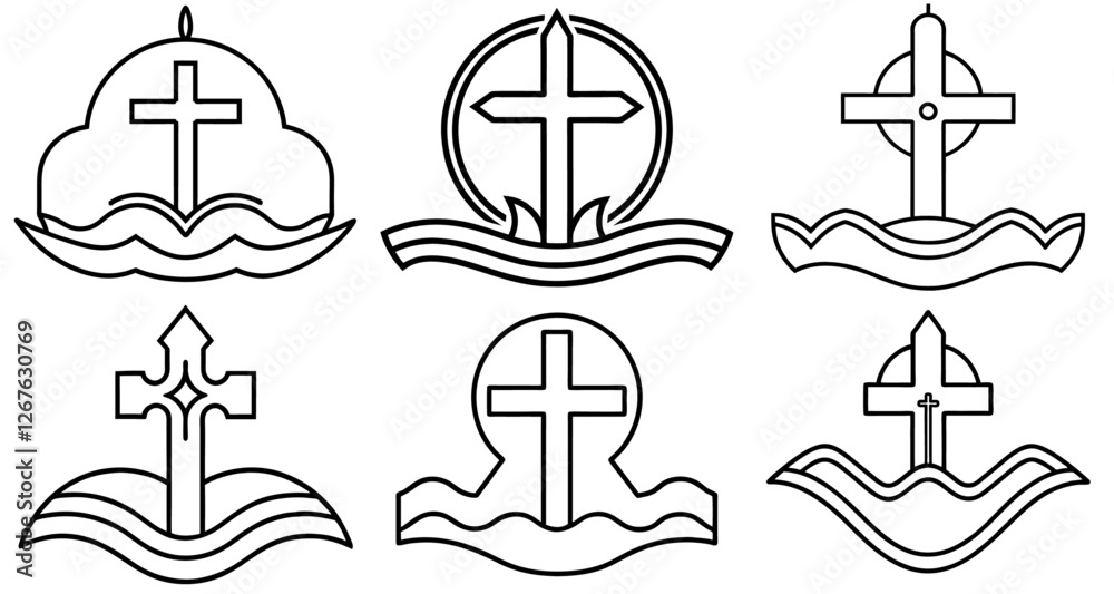 Fototapeta premium Baptism Cross Outline Coloring Page Printable Line Art Drawing