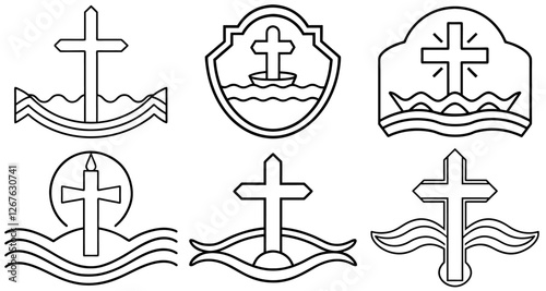 Baptism Cross Outline Coloring Page Printable Line Art Drawing