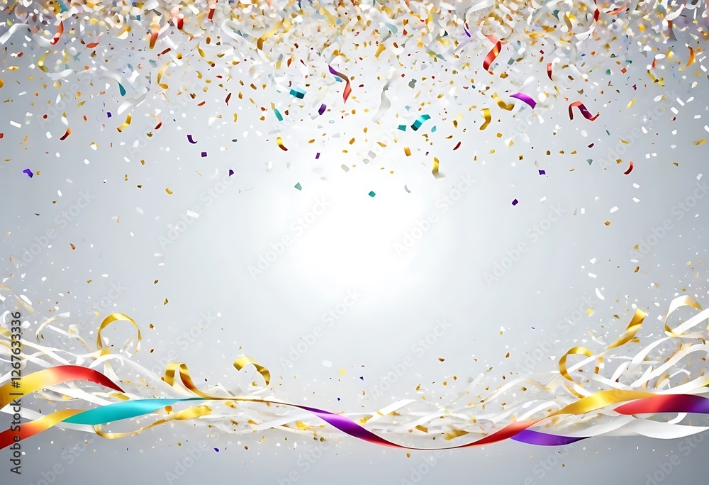 Fototapeta premium Celebratory Confetti Shower and Streamers on Soft Illuminated Gradient