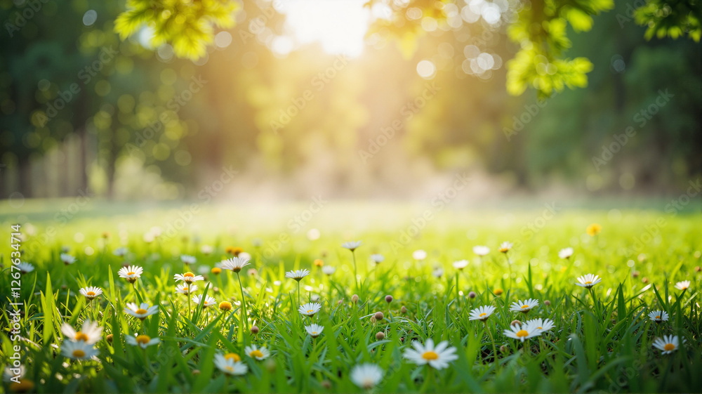 Fototapeta premium Sunlit wildflowers blooming in serene meadow, natural beauty