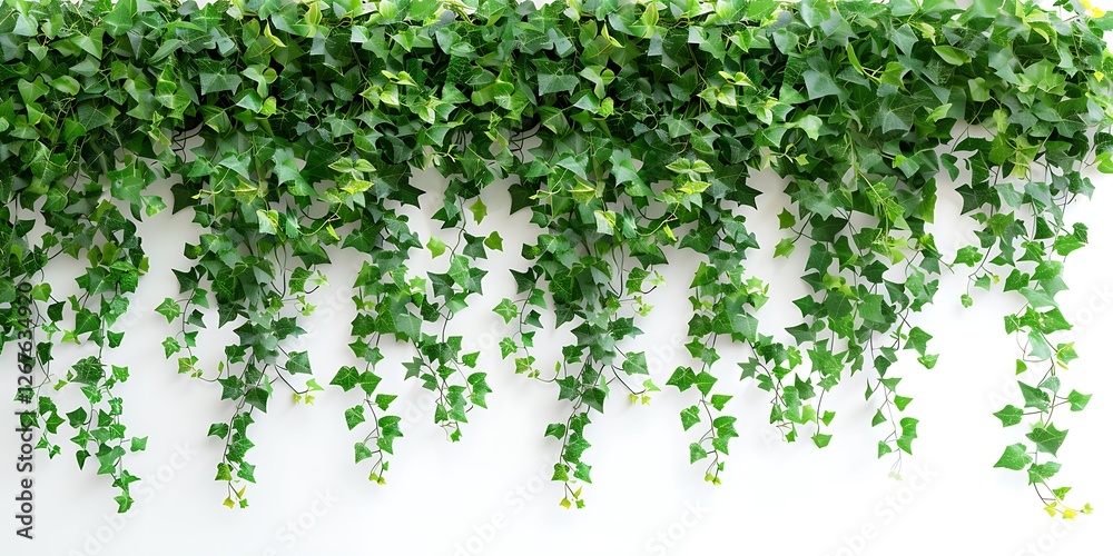 Green Ivy Leaves Hanging on White Background for Interior Decor