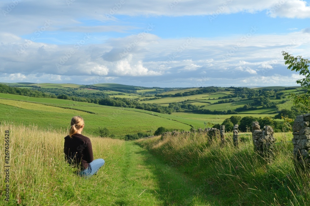 Tranquil woman in peaceful countryside surroundings Tranquil woman in peaceful countryside surroundings