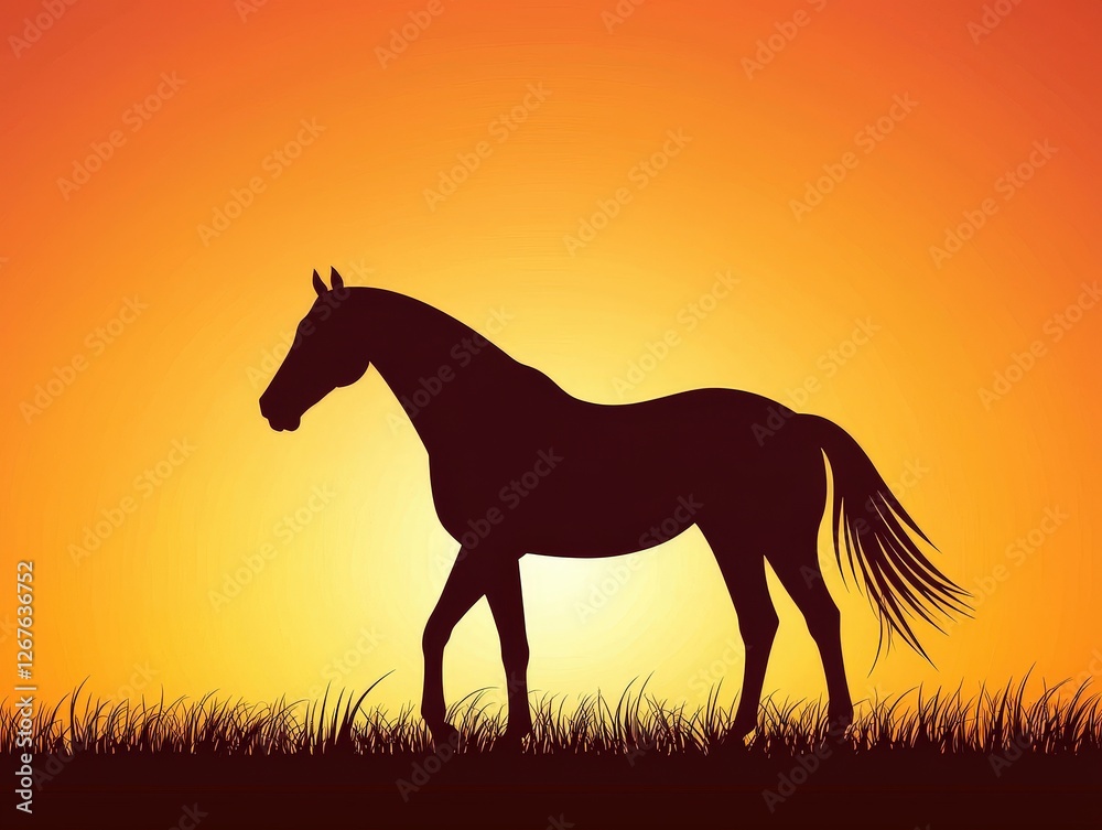 Enchanting silhouette of a horse against a breathtaking sunset sky Enchanting silhouette of a horse against a breathtaking sunset sky